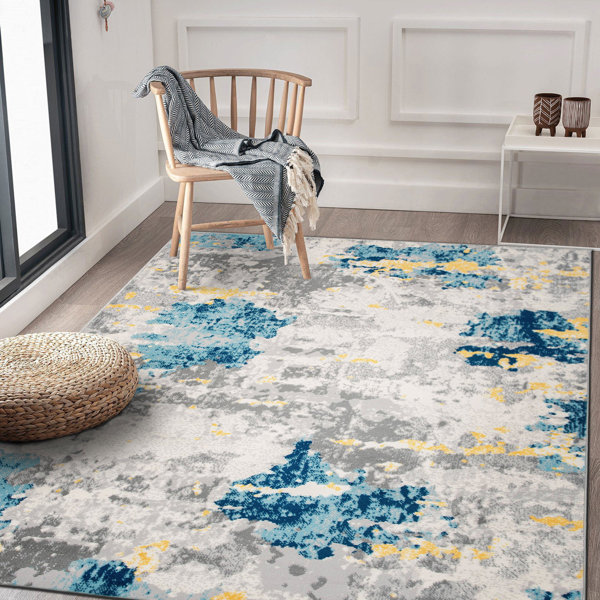 Wrought Studio Sianna Abstract Cream/Gray/Blue Area Rug & Reviews Wayfair